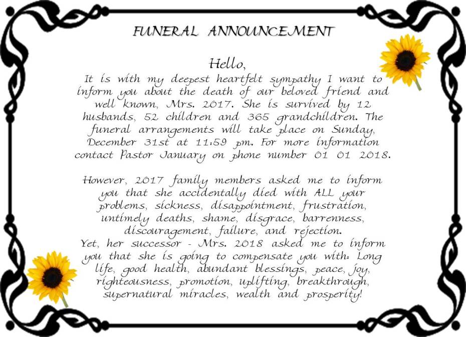 funeral announcement